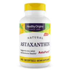 Healthy Origins Astaxanthin 4 mg bottle showing immune and eye health support.