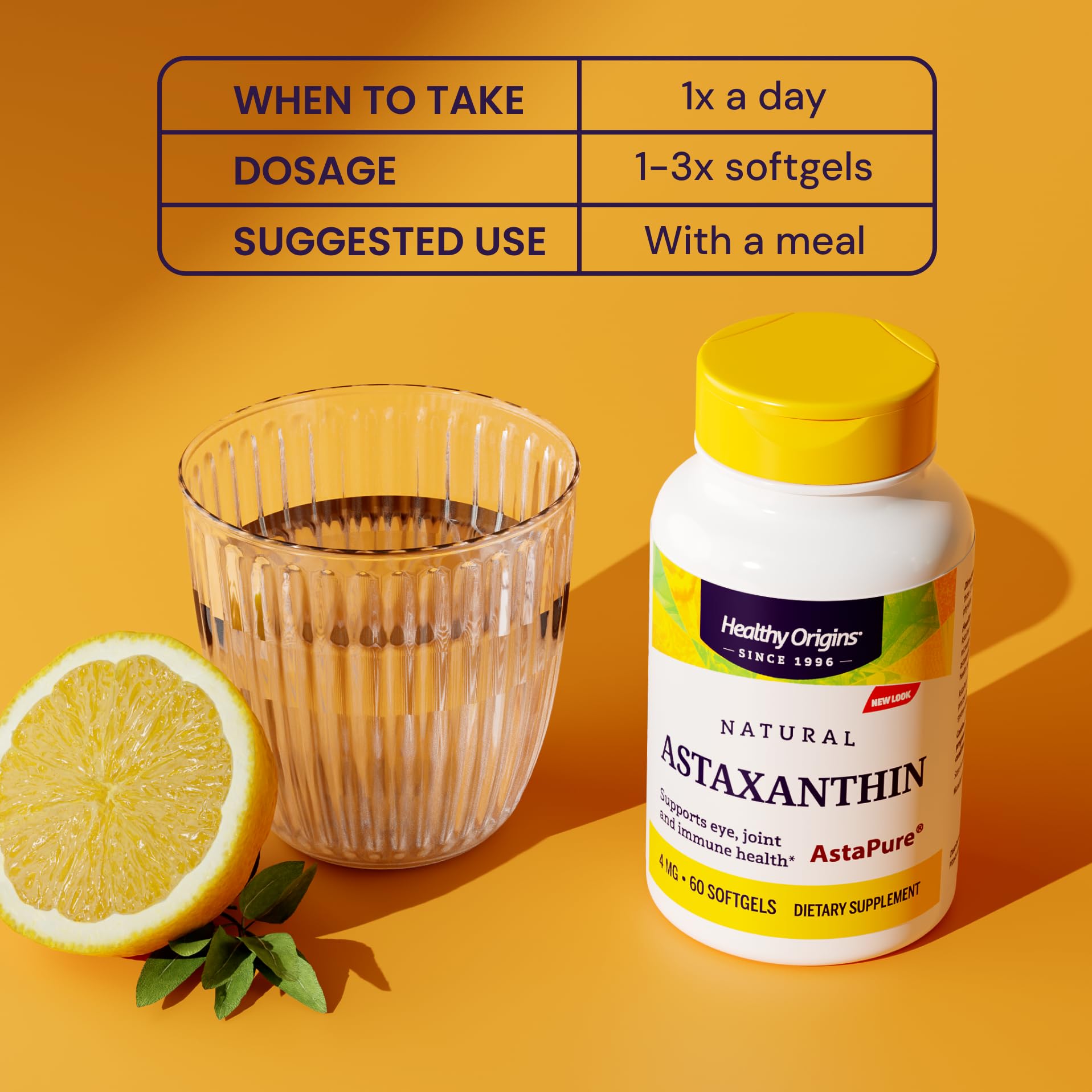 Healthy Origins Astaxanthin 4 mg packaging emphasizes Non-GMO and gluten-free formula.