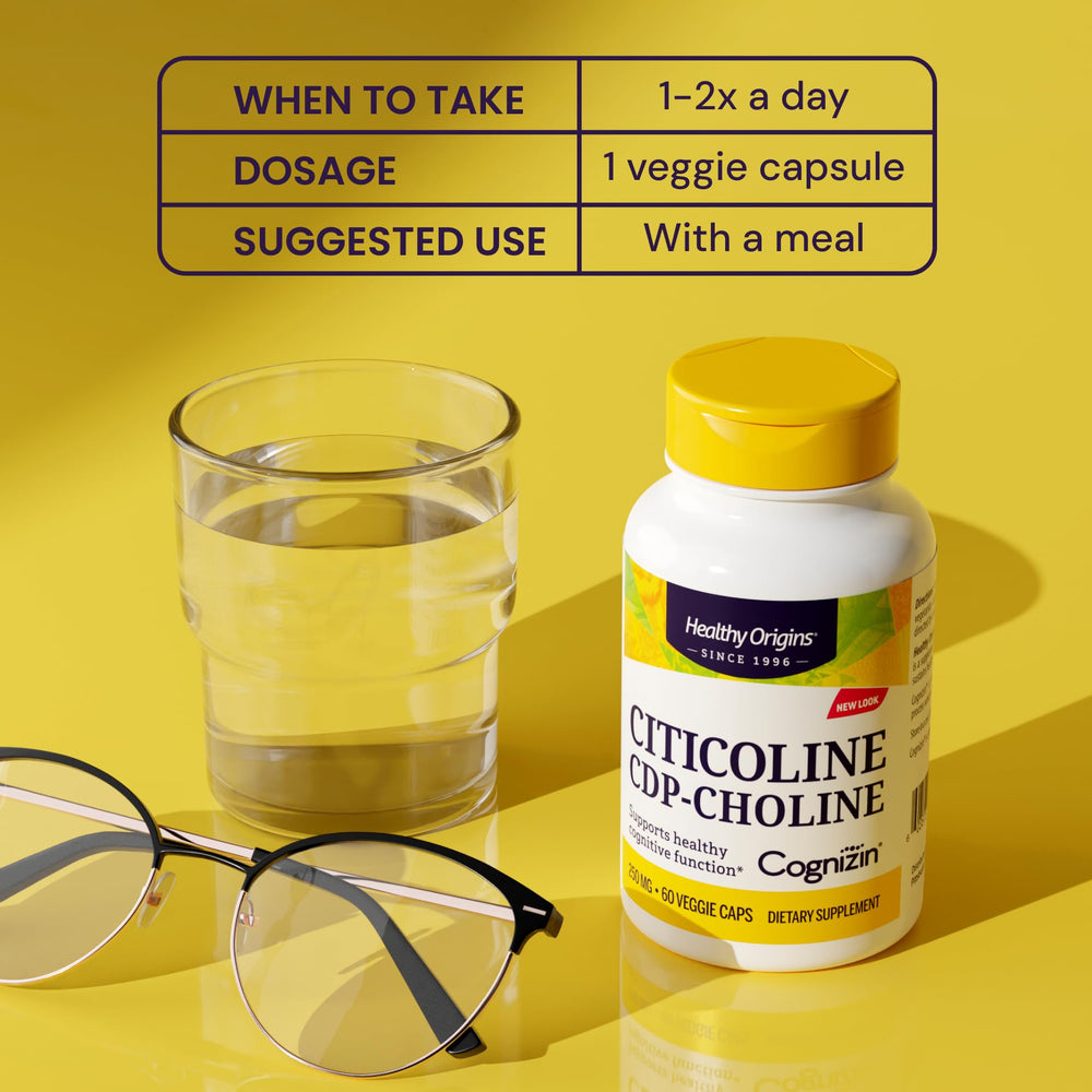 Healthy Origins Cognizin bottle top signaling quality and reliability.