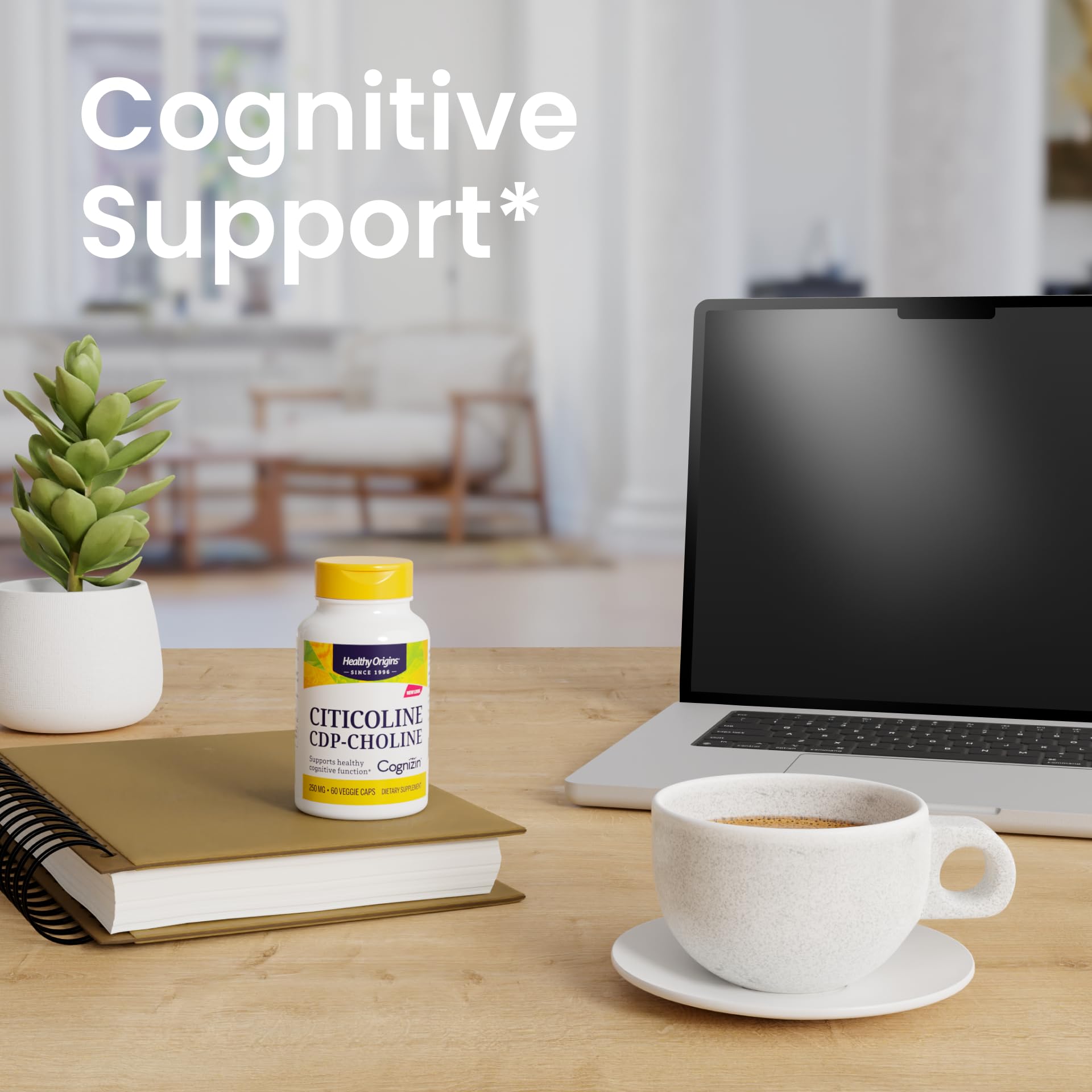 Healthy Origins Cognizin capsules close-up showing plant-based capsules for focus.