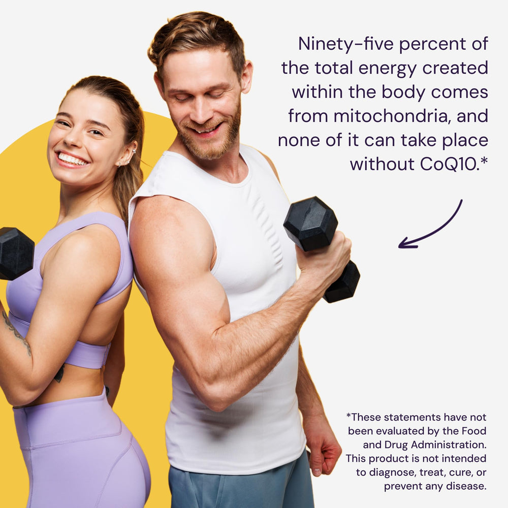 Healthy Origins CoQ10 product packaging layout conveying energy support concept.