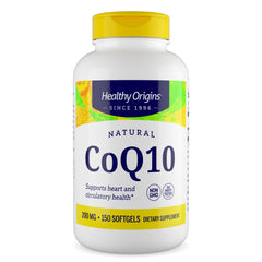 Healthy Origins CoQ10 200 mg softgels bottle front for daily energy support.
