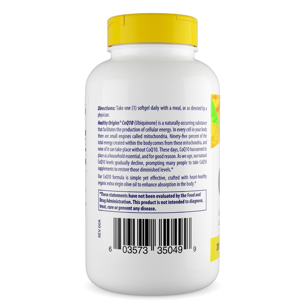Close-up of Healthy Origins CoQ10 softgels showcasing smooth capsules.
