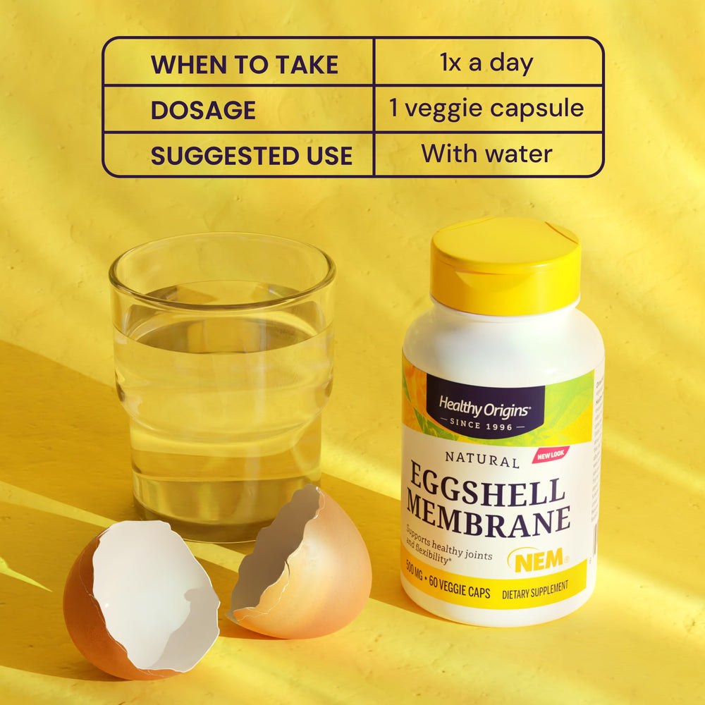Healthy Origins Eggshell Membrane veggie capsules shown for a gluten-free option.