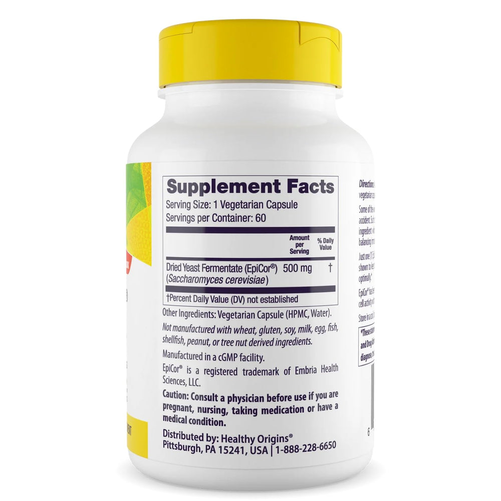 Closeup of Healthy Origins EpiCor 500 mg capsules for daily immune support
