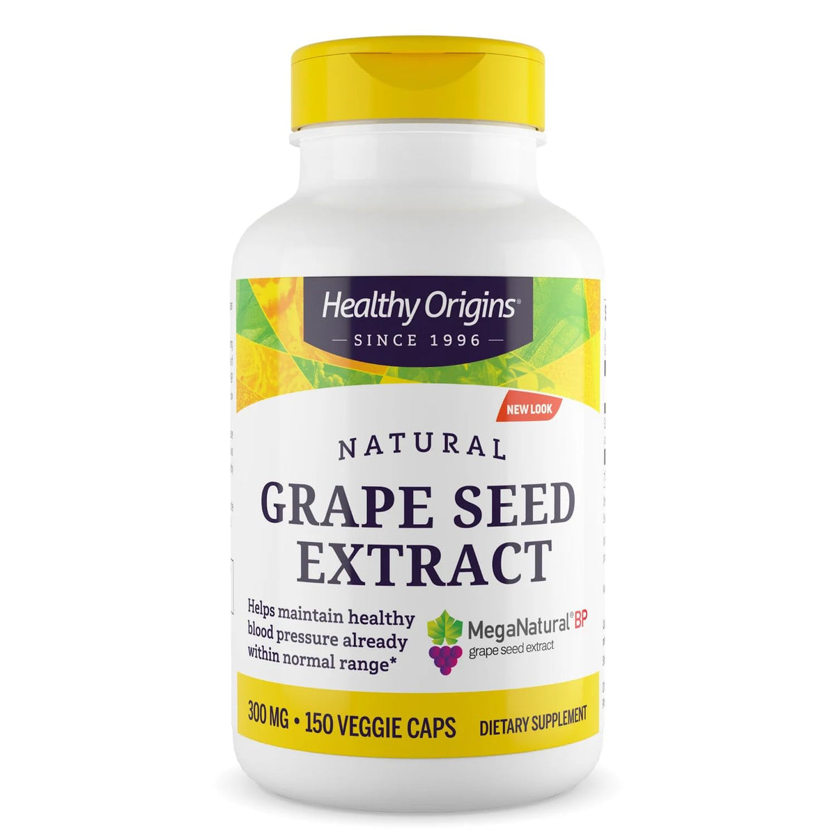 Healthy Origins grape seed extract bottle featuring MegaNatural-BP and high proanthocyanidins for daily wellness.