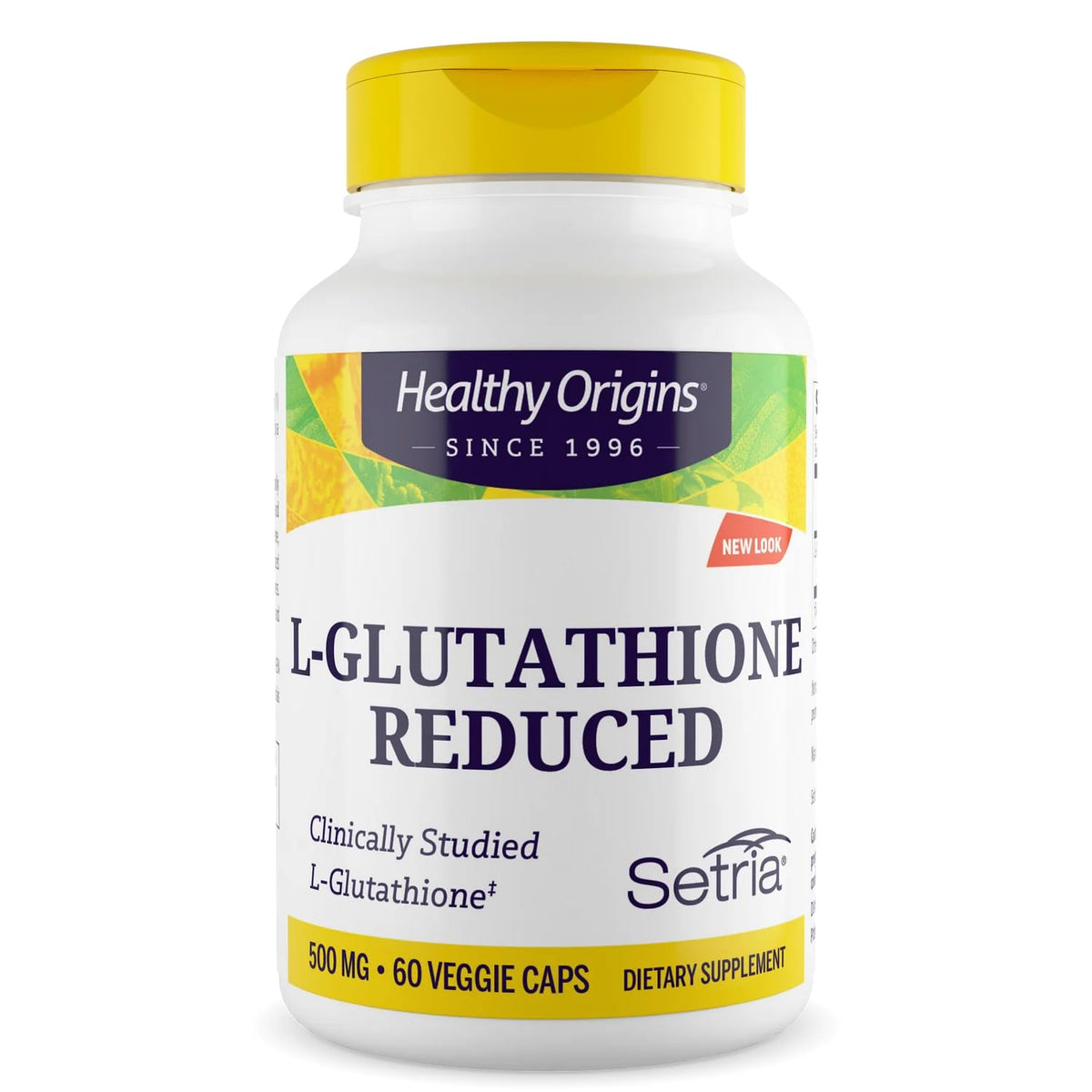 Healthy Origins L-Glutathione Setria bottle front indicating daily antioxidant support