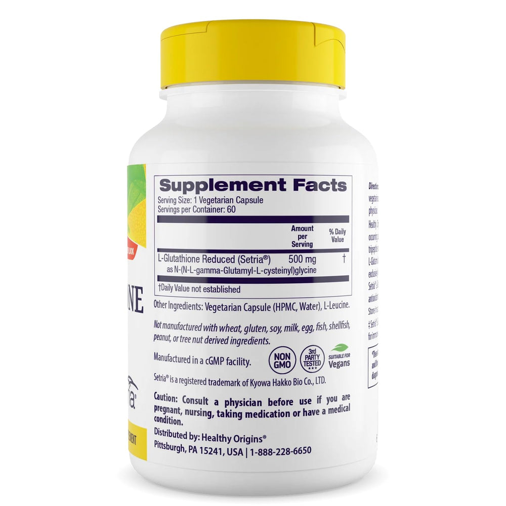 Healthy Origins Setria bottle side with purity-focused label details