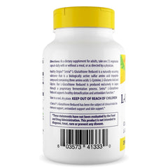 Healthy Origins L-Glutathione veggie capsules shown as clean, additive-free antioxidant option.