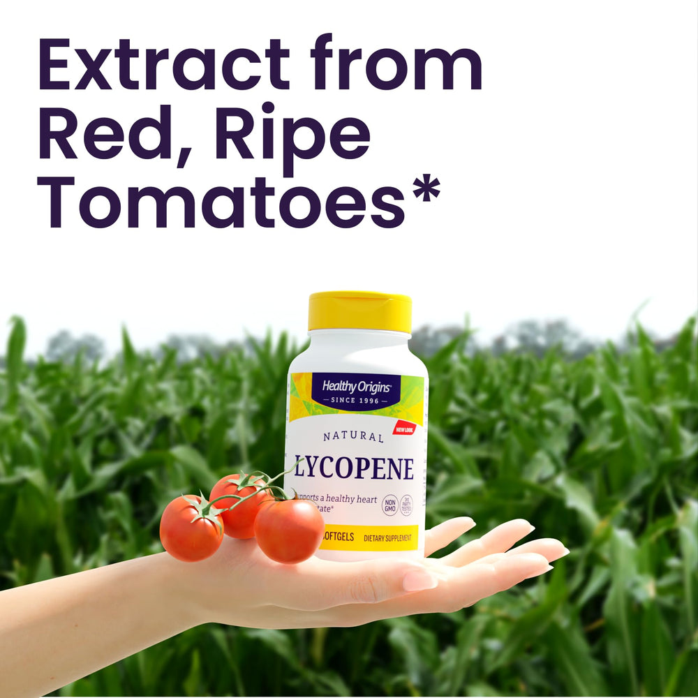 Non-GMO gluten-free claim on Healthy Origins Lycopene 15 mg bottle label