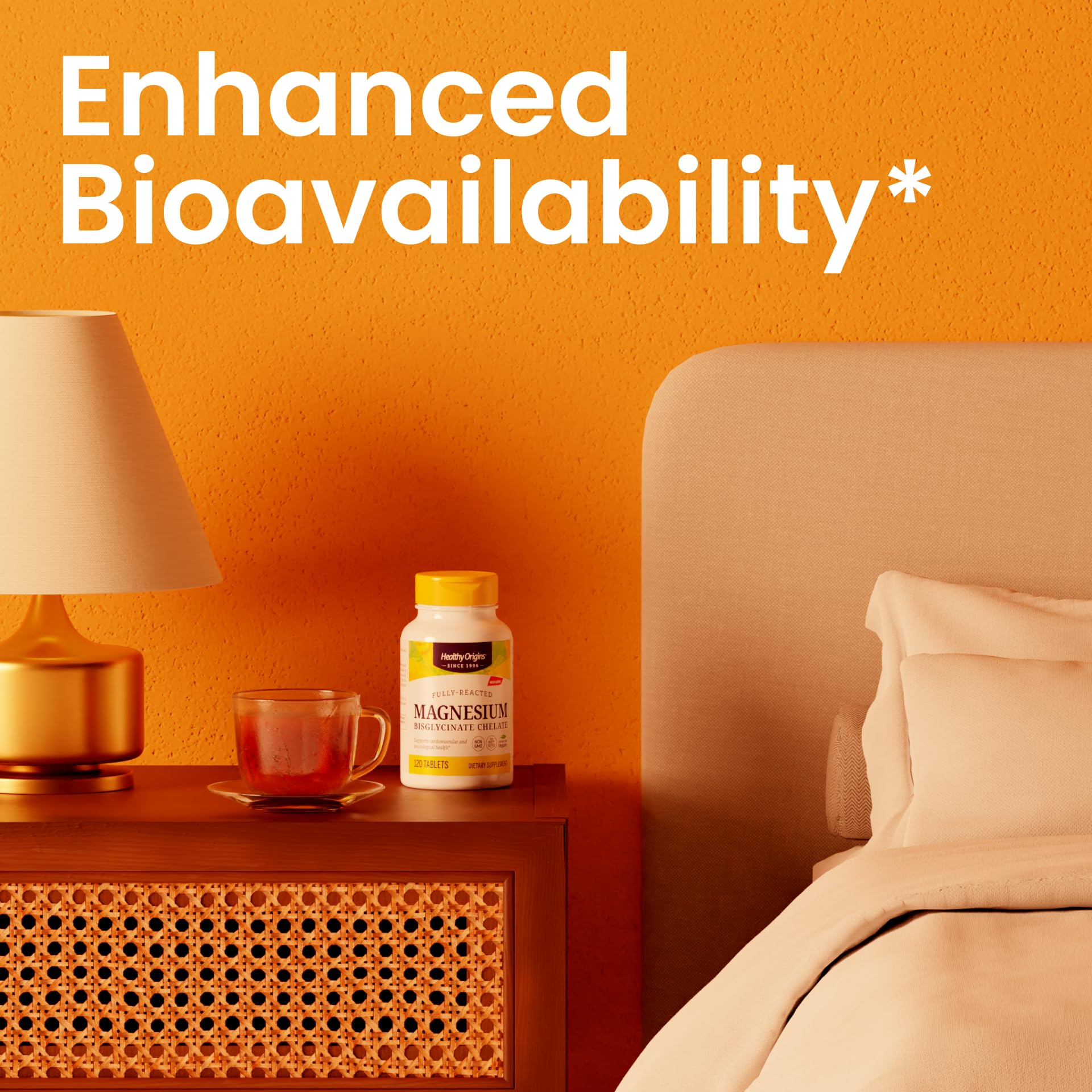Detail of Healthy Origins bottle label highlighting non-GMO and gluten-free vegan formula.