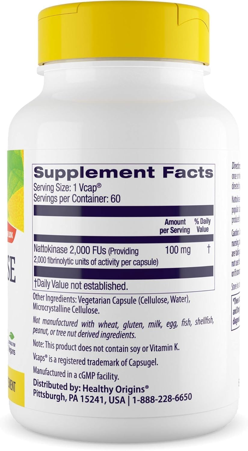 Front label shows non GMO nattokinase and clear ingredients