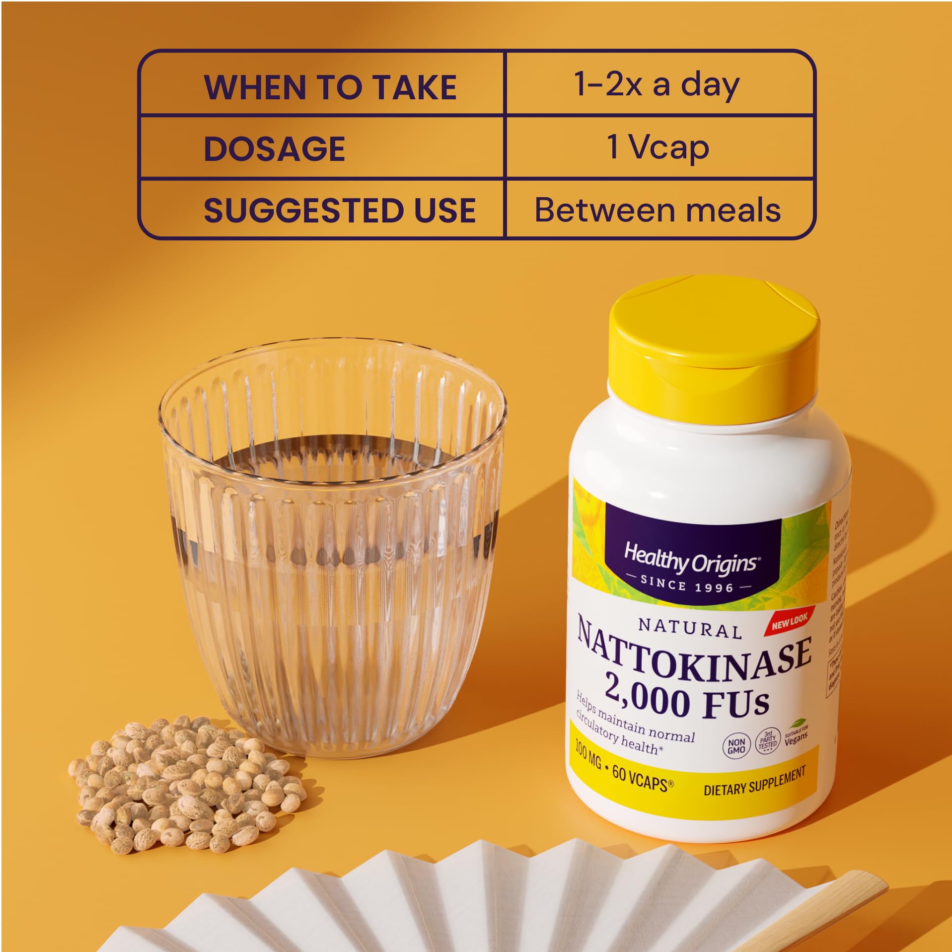 Serving size panel highlights plastic free packaging and dosing