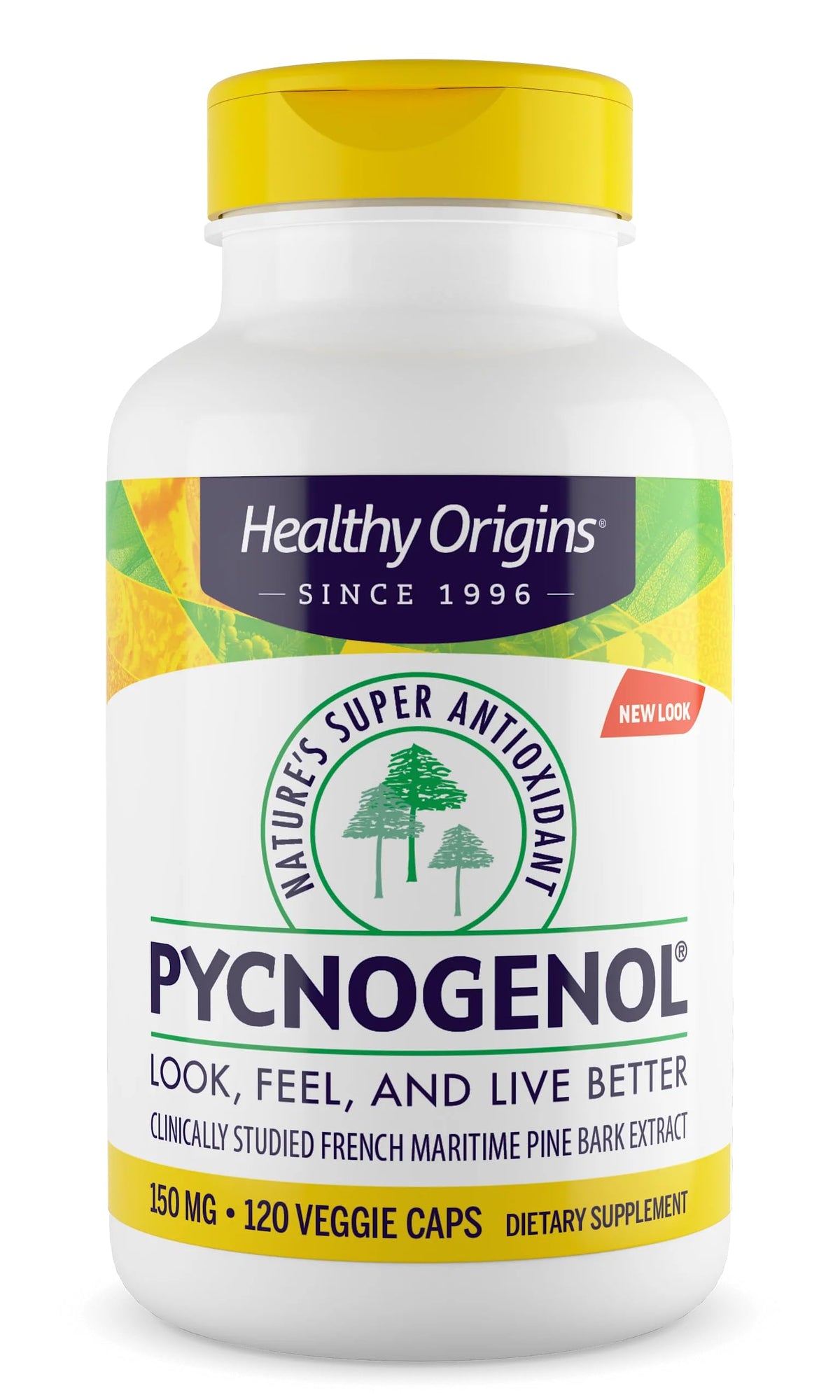 Healthy Origins Pycnogenol 150 mg bottle on shelf for daily antioxidant support.