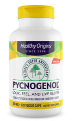 Healthy Origins Pycnogenol 150 mg bottle on shelf for daily antioxidant support.