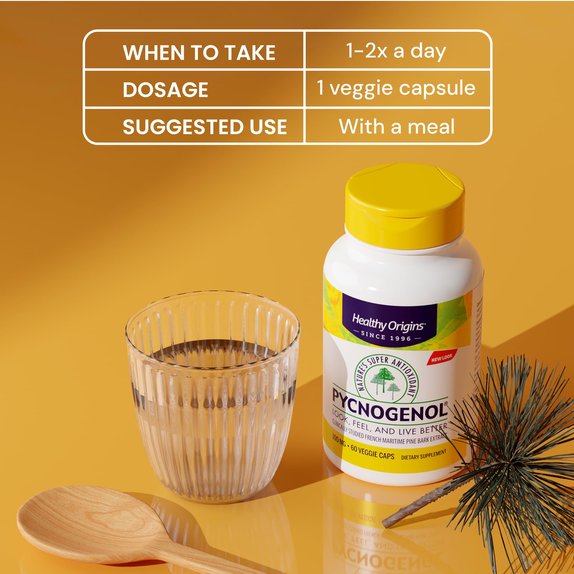 Healthy Origins Pycnogenol label detail emphasizing French maritime pine bark extract origin