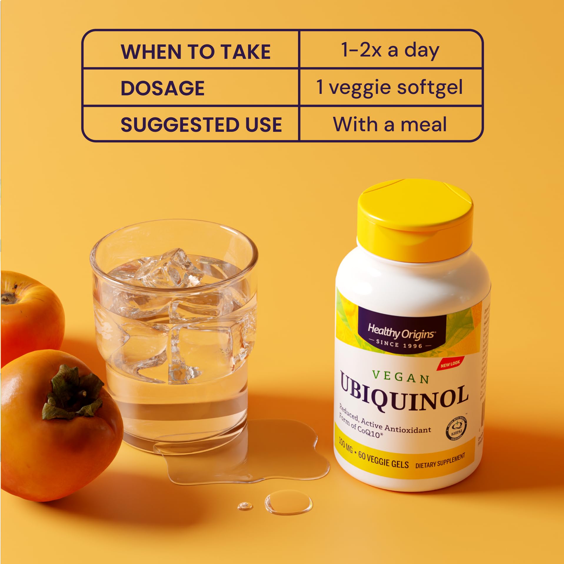 Close-up of Healthy Origins softgel capsule for ubiquinol.