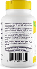 Healthy Origins Teavigo label and bottle image showcases purified green tea extract standard for purity.