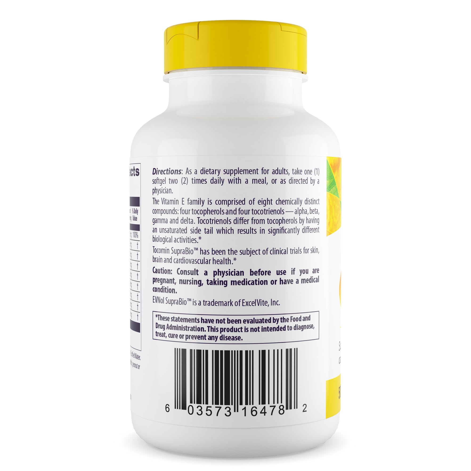 Healthy Origins Tocomin SupraBio label details emphasize full-spectrum vitamin E
