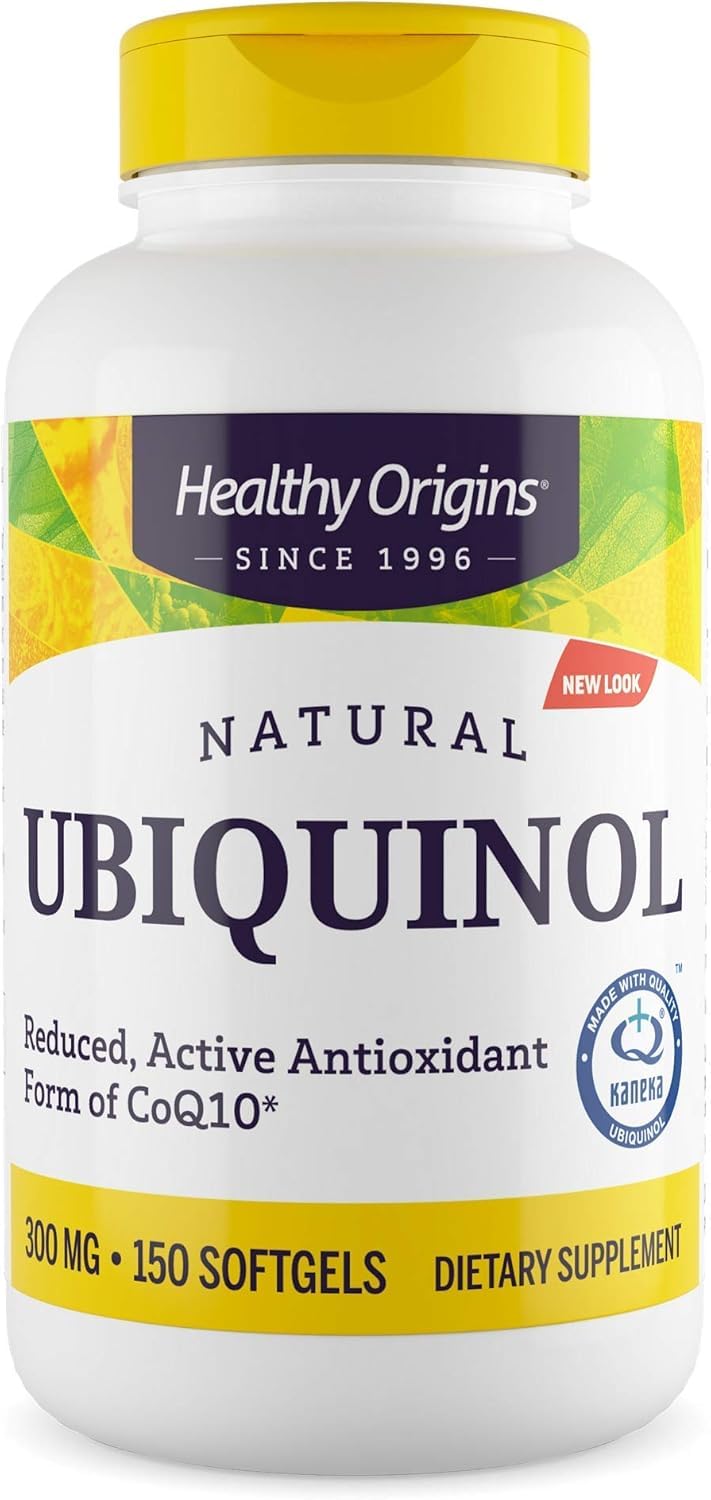 Healthy Origins Ubiquinol 300 mg softgel bottle for daily antioxidant support