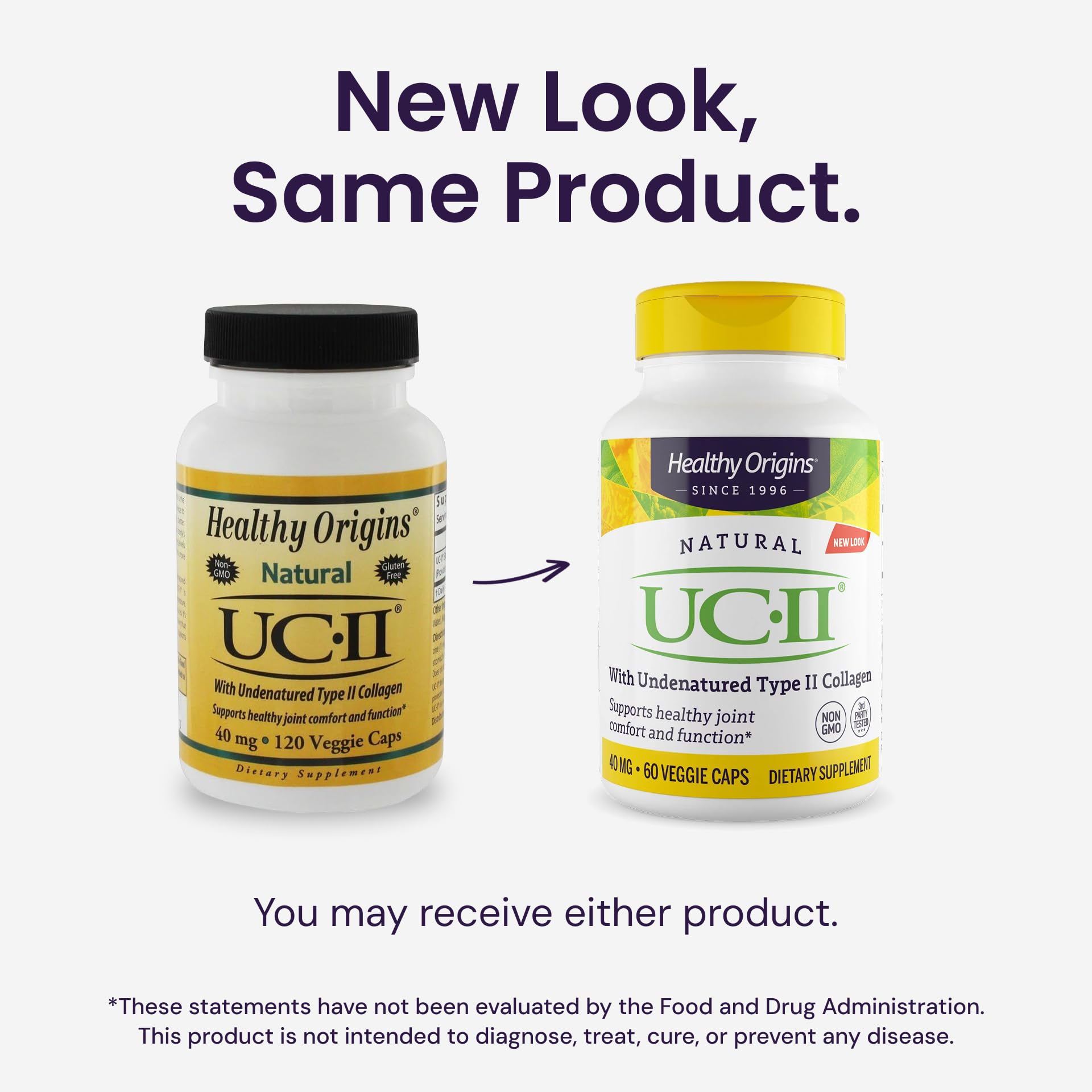 Bottle back label with directions and ingredients for UC-II