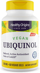 Healthy Origins vegan ubiquinol 100 mg bottle for daily use.