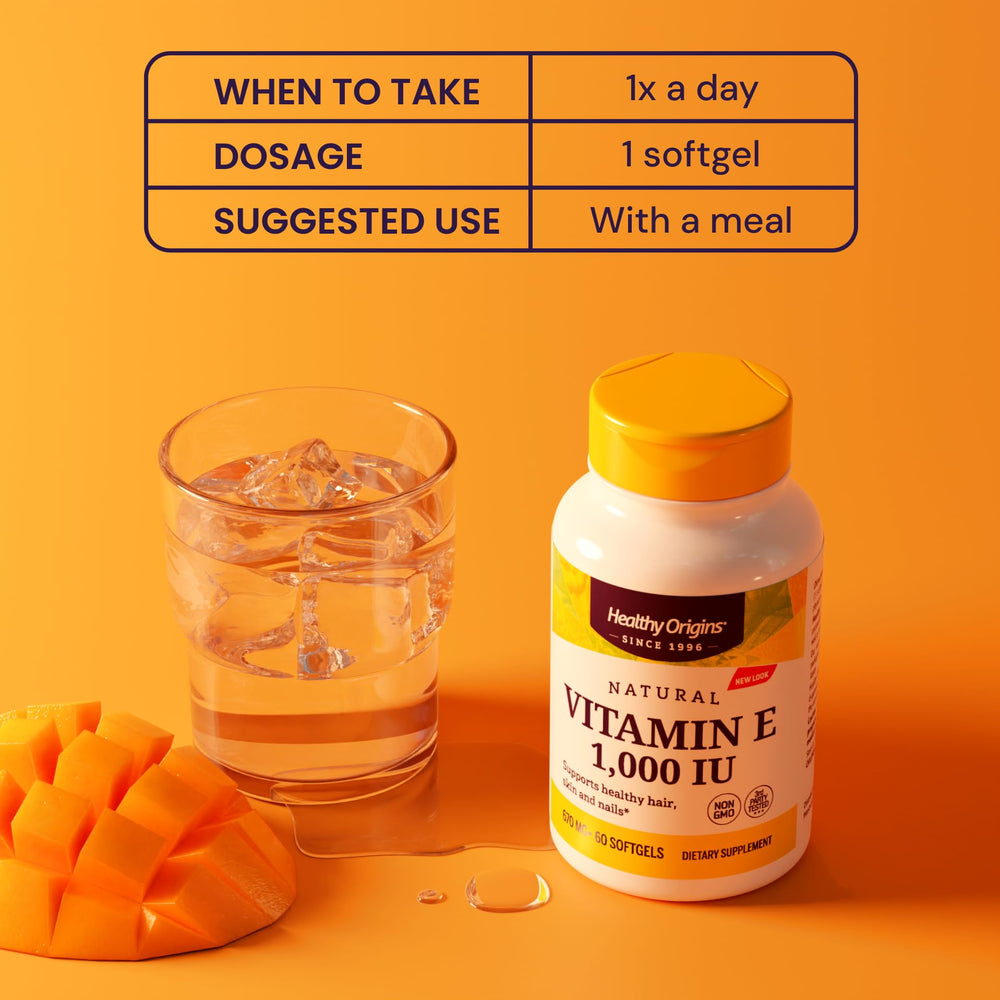 Close-up of softgel capsule release from Healthy Origins bottle