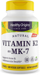 Healthy Origins Vitamin K2 MK-7 bottle front showing product features and size