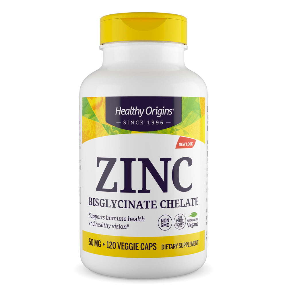 Healthy Origins Zinc Bisglycinate bottle for daily immune support.