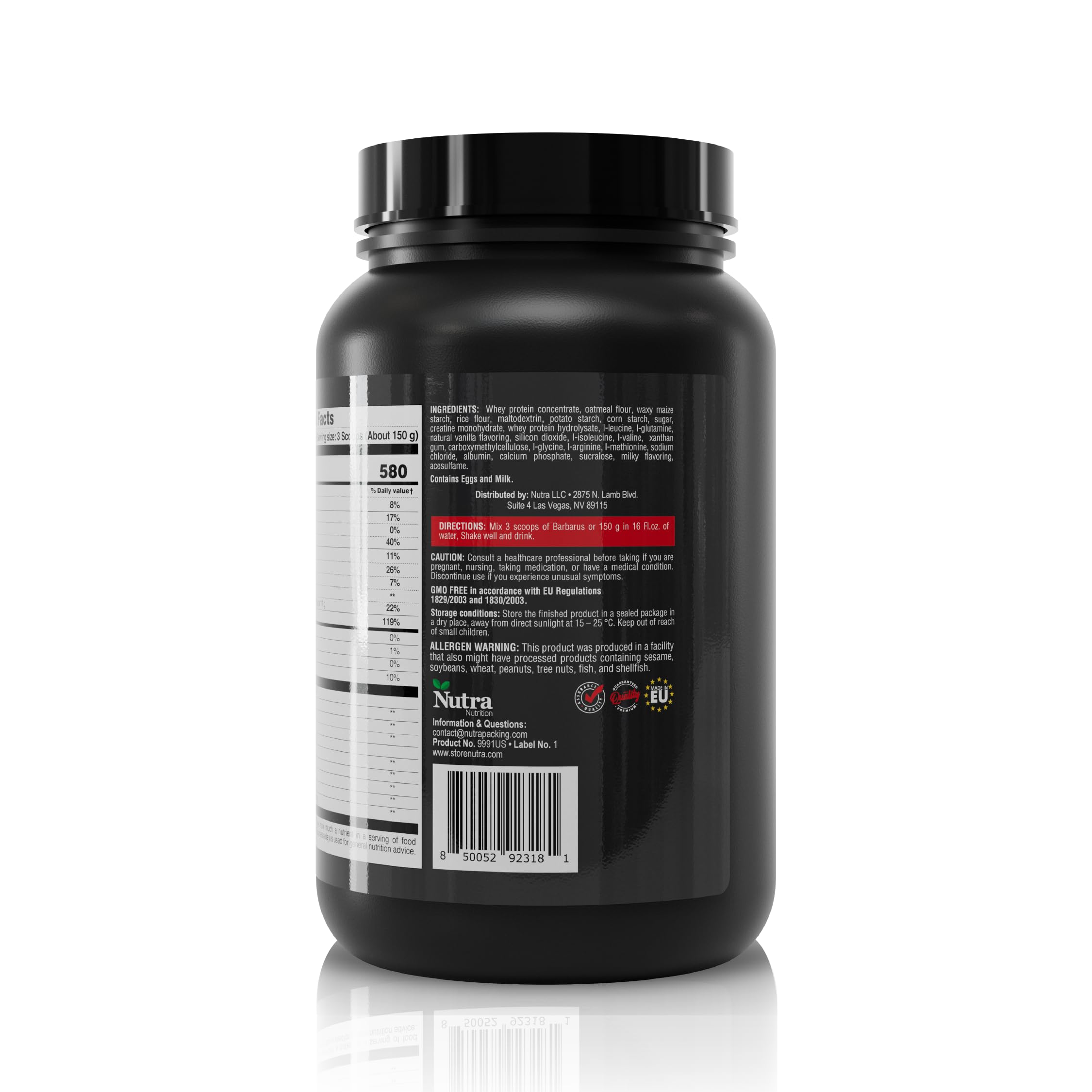 Barbarus 900 g tub on shelf signaling a long-lasting supply