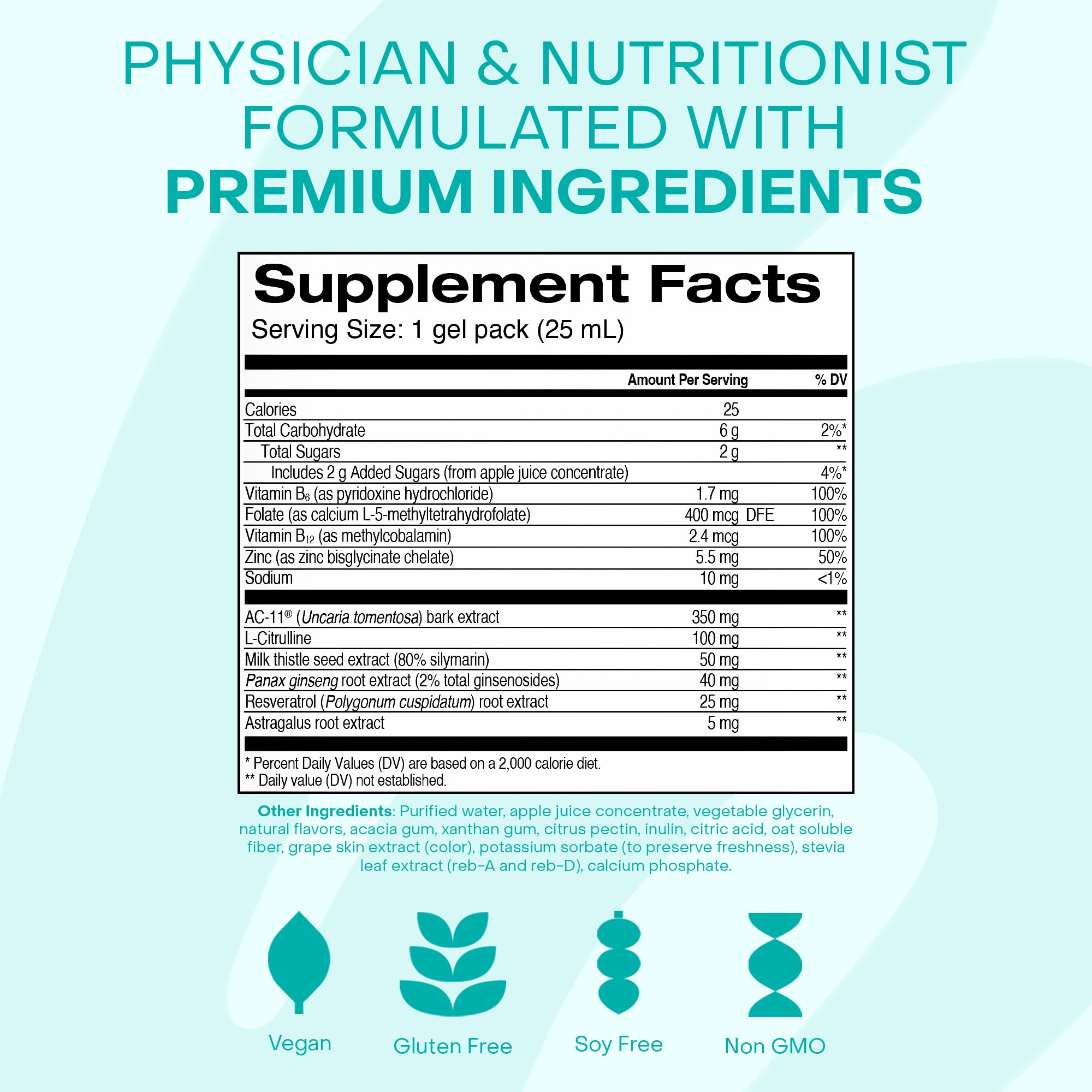 HealthyCell label emphasizes vegan, gluten-free, non-GMO ingredients.