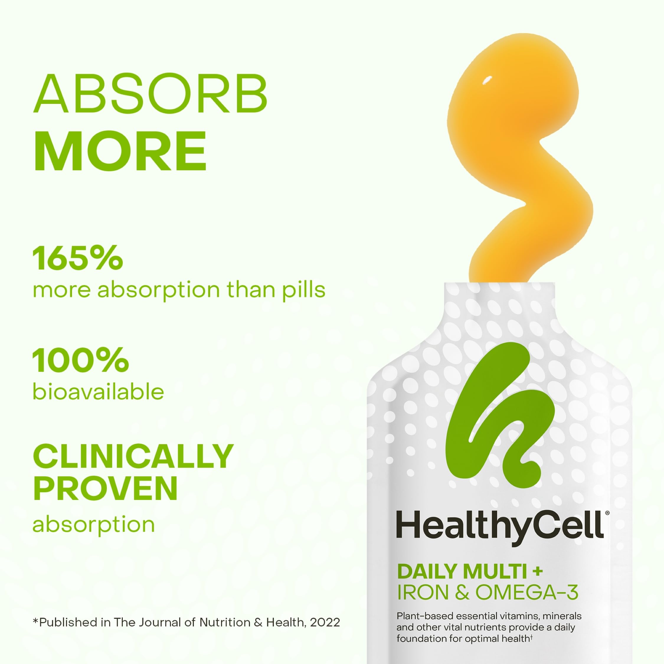 HealthyCell vegan daily multivitamin liquid splash into a glass boosts energy