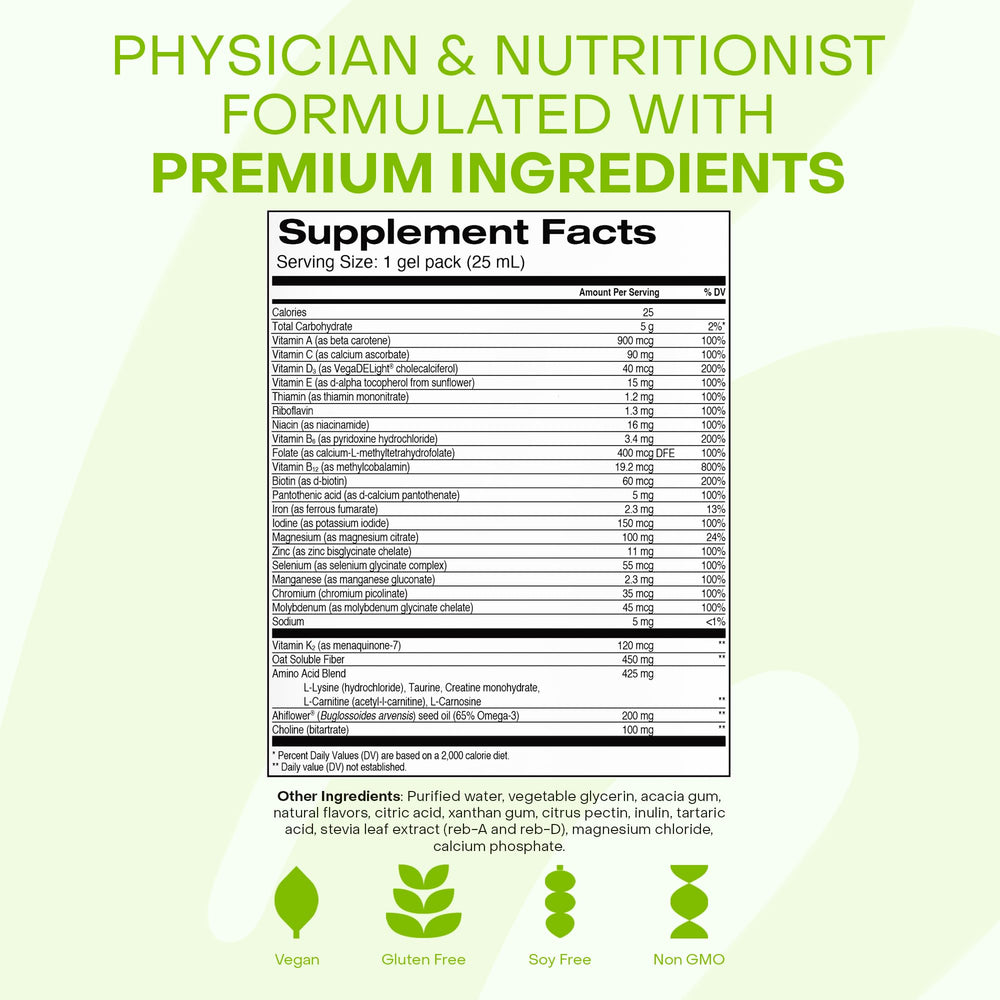 HealthyCell vegan daily multivitamin liquid with iron and omega-3 supports brain and heart