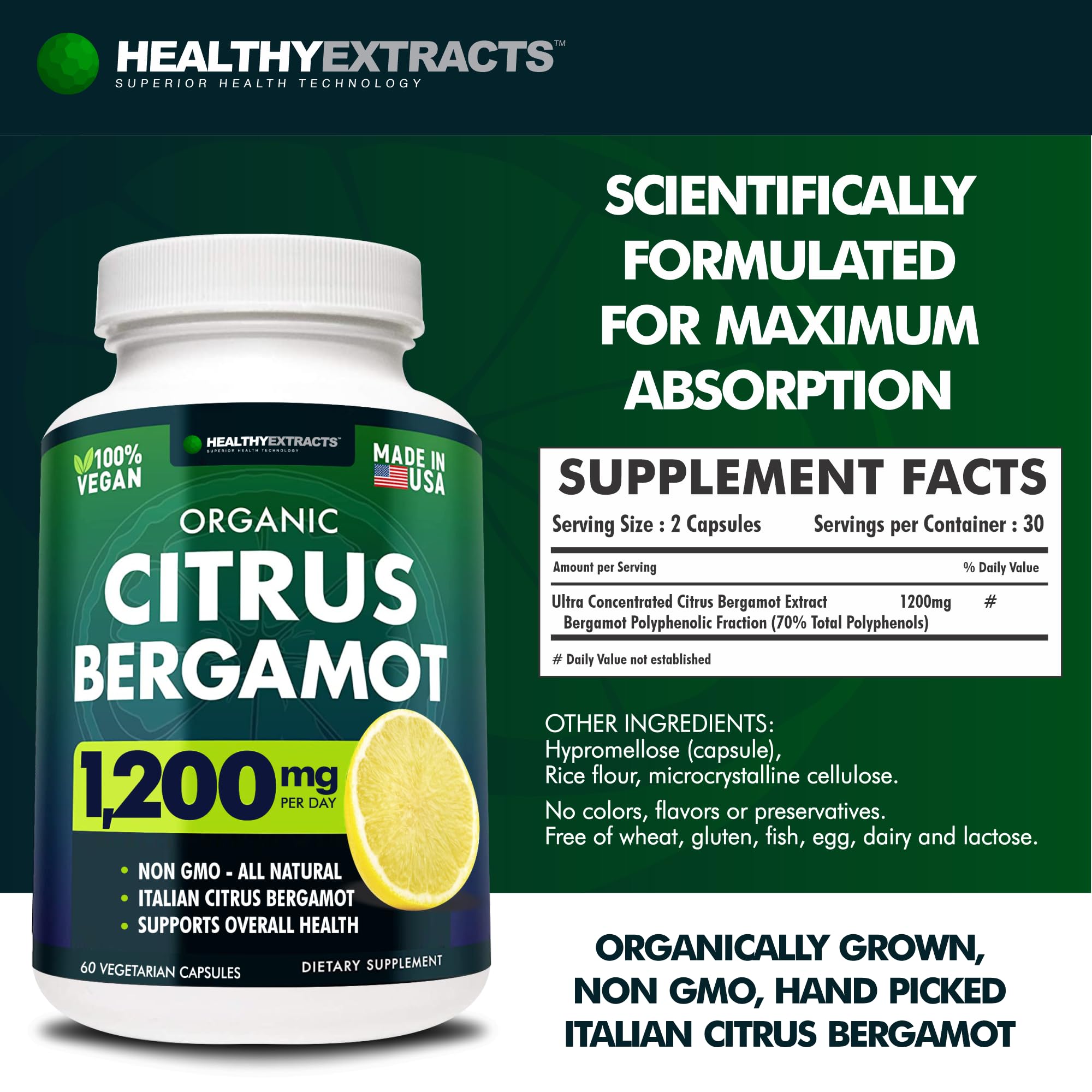 Healthy Extracts Citrus Bergamot Italian source tag conveys authentic bergamot origin