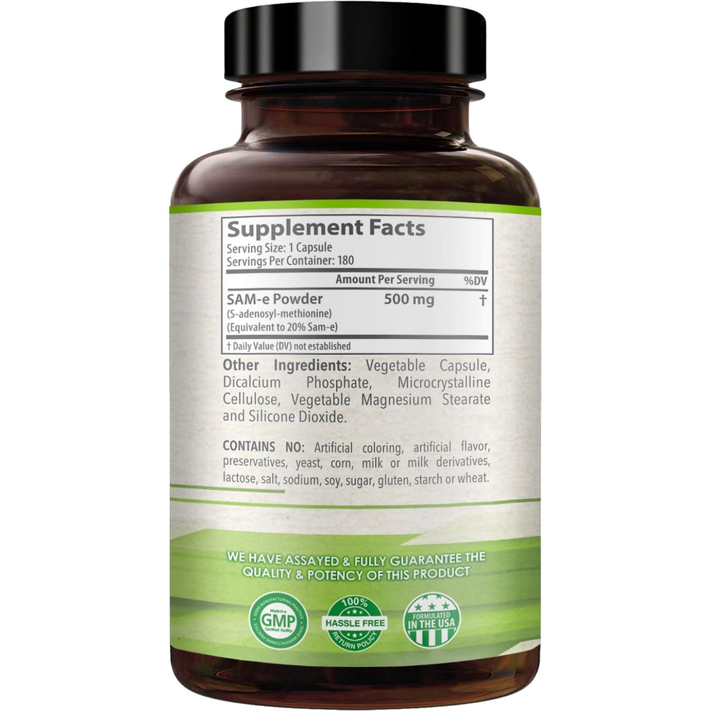 HealthyWayRx SAM-e bottle back label with ingredients and directions