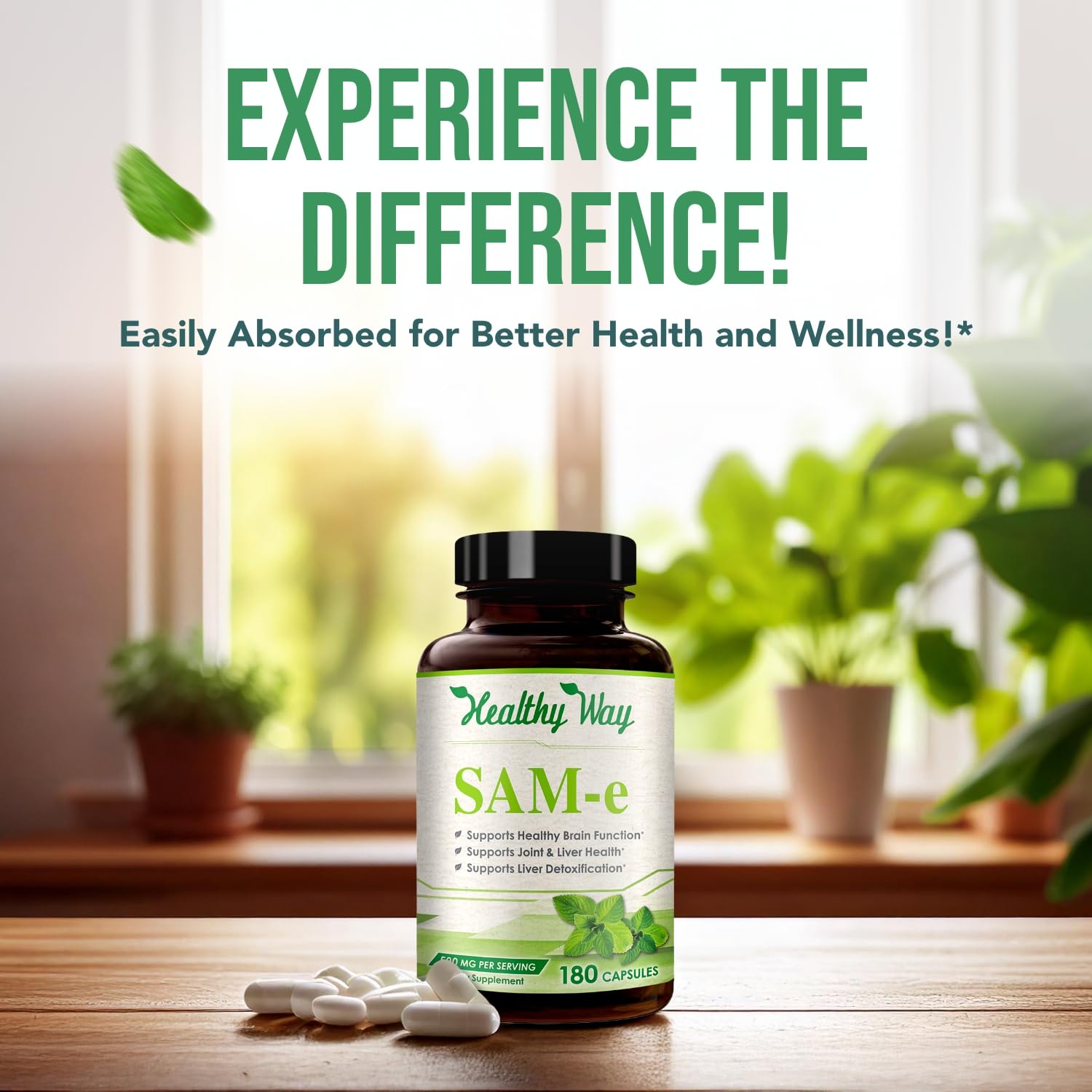 HealthyWayRx SAM-e capsules in hand for scale