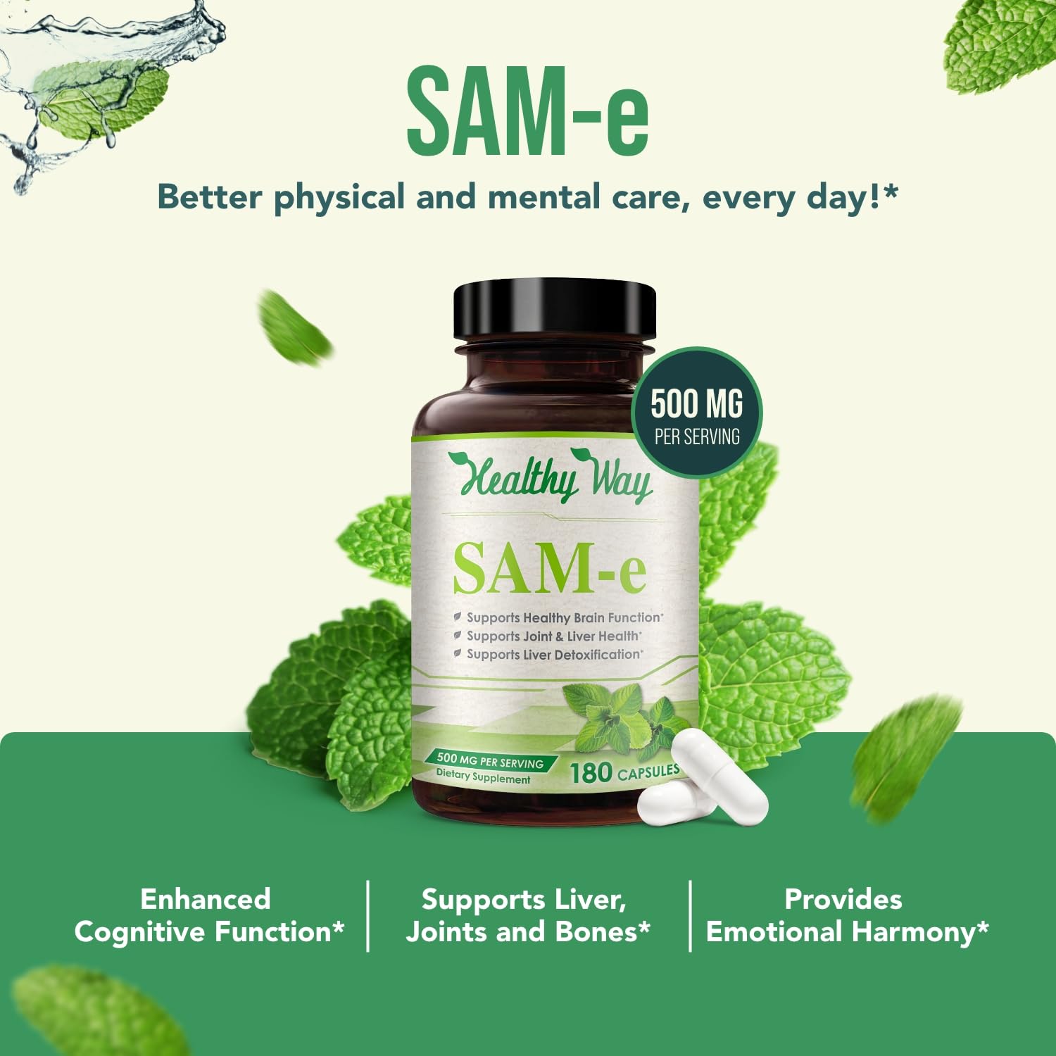 HealthyWayRx SAM-e packaging box highlighting made in the USA