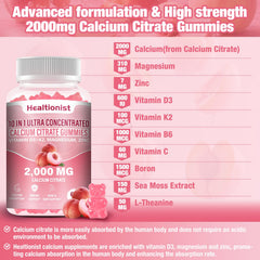Healtionist 2-Pack absorption graphic showing easy calcium citrate uptake