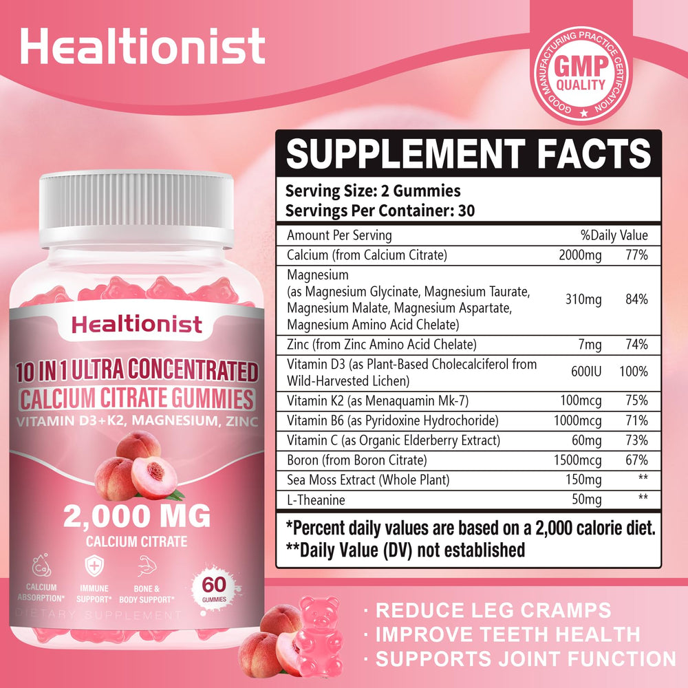 Healtionist 2-Pack peach flavor gummies close-up for tasty daily intake