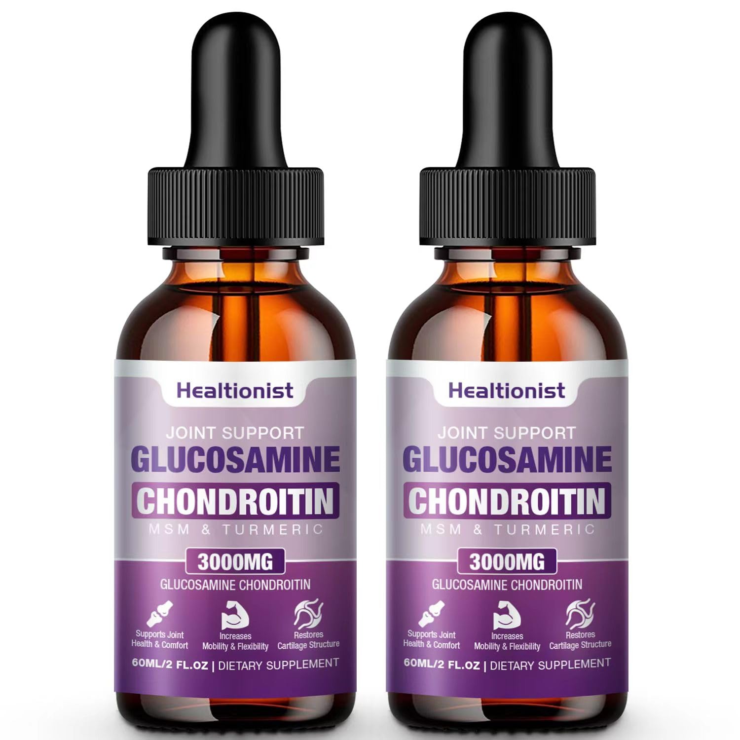 Healtionist 2 pack bottle of glucosamine chondroitin liquid drops for daily joint support