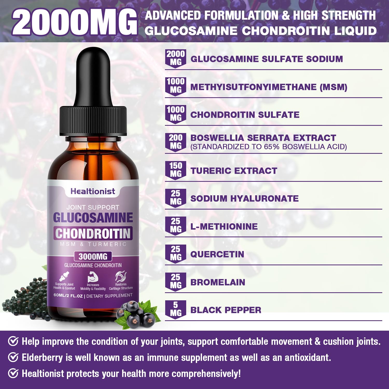 Healtionist 2 pack liquid drops pour bottle showing easy daily dosing