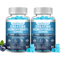 Healtionist Creatine HMB gummies bottle front supports workout energy