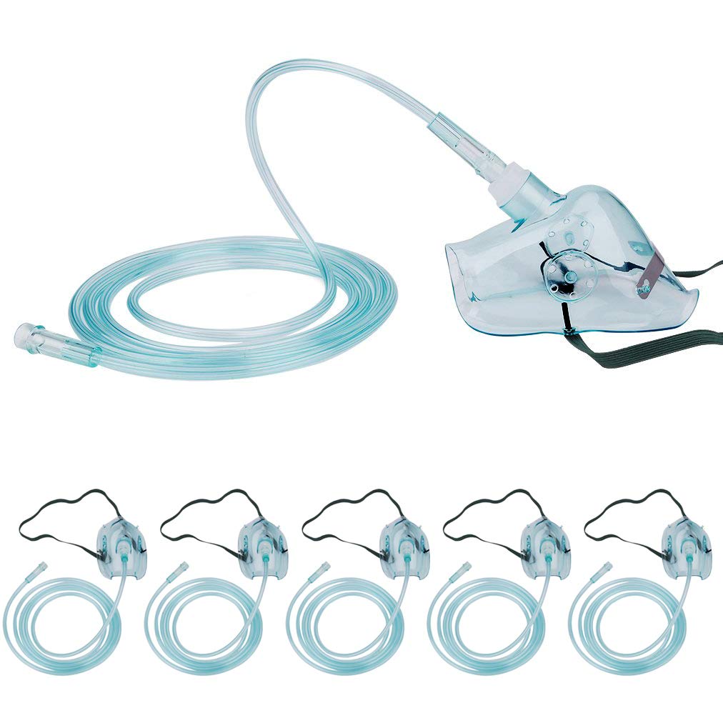 Healva oxygen mask 5-pack with tubing for ready-to-use home care.