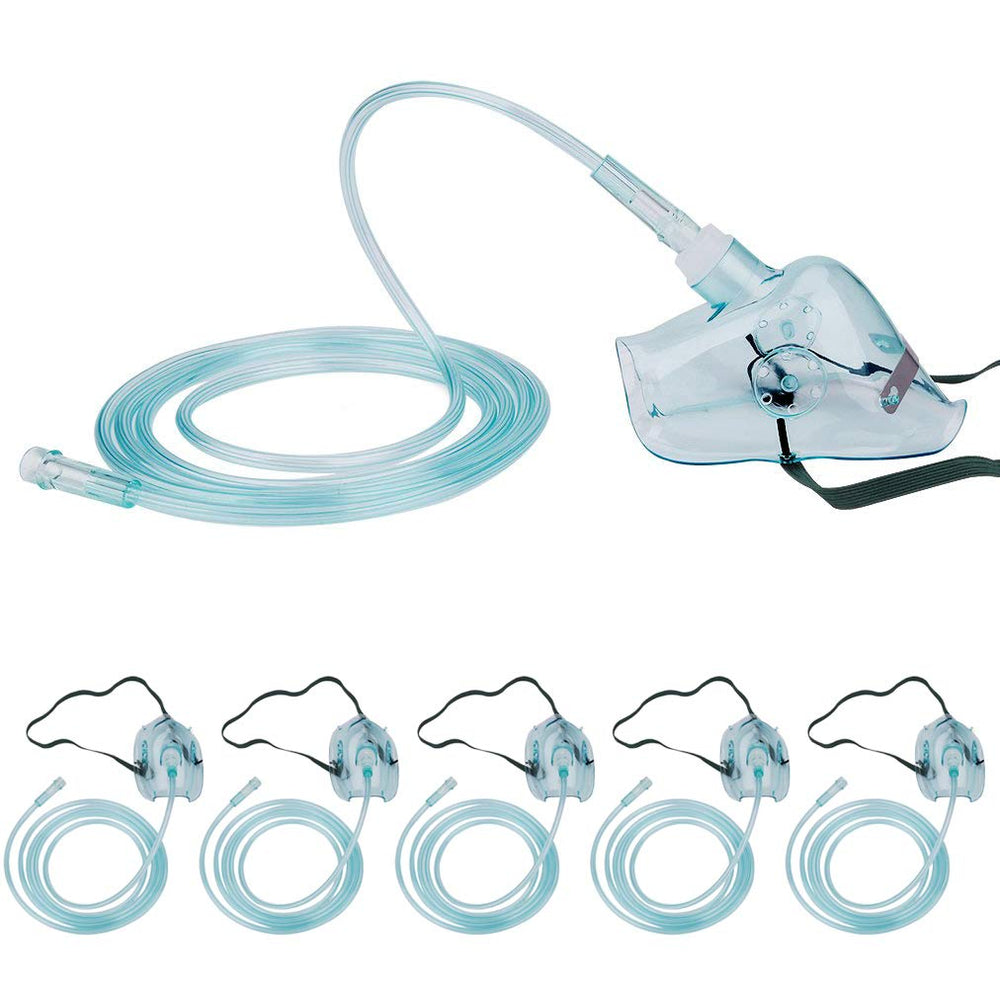 Healva oxygen mask 5-pack with tubing for ready-to-use home care.