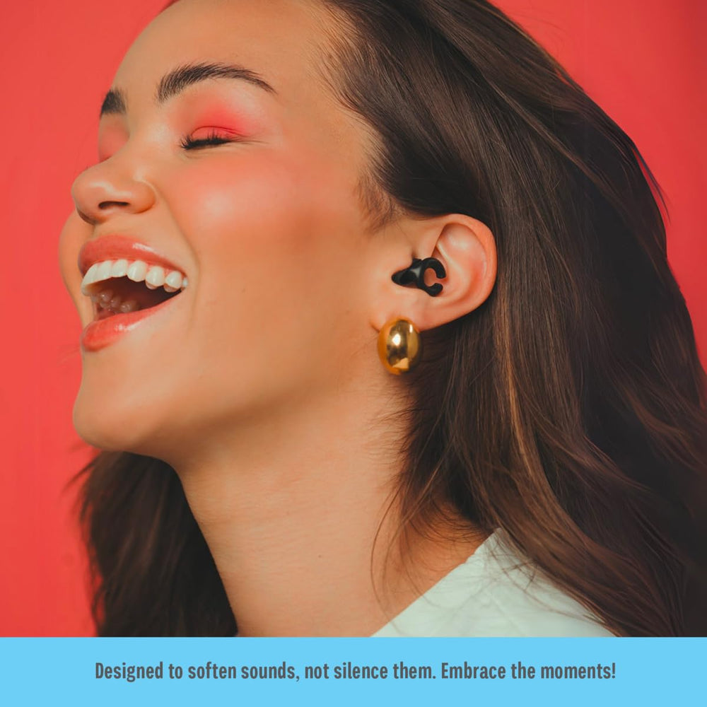 HEAR HUSH HOOPS discreet black finish blends with any environment.