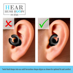 HEAR HUSH HOOPS horseshoe design provides secure, pressure-free fit.
