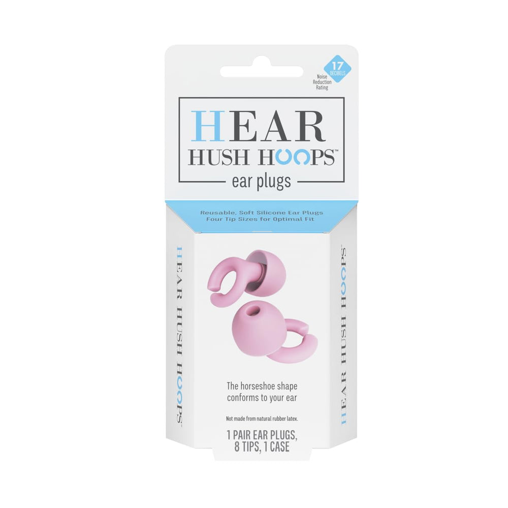 HEAR HUSH HOOPS snug-fit pink ear plugs for long wear comfort