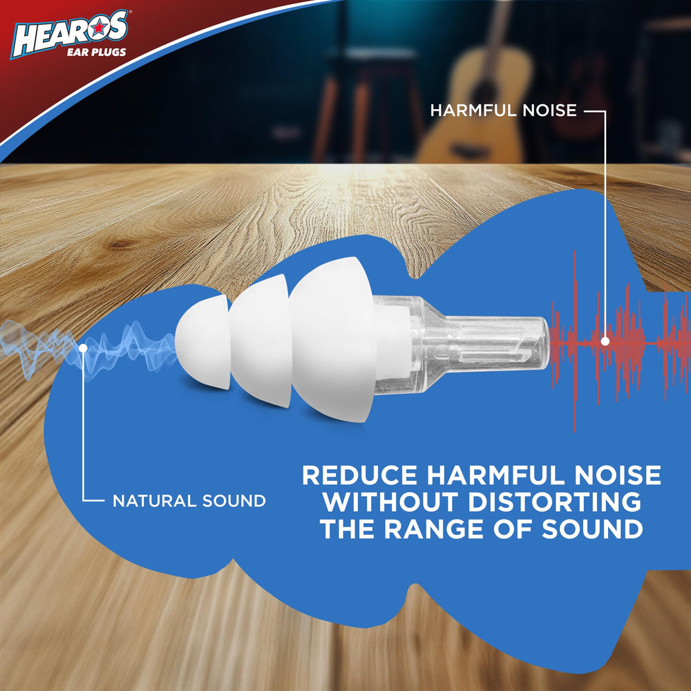 Hearos ear plugs for musicians and bands on stage use and practice.