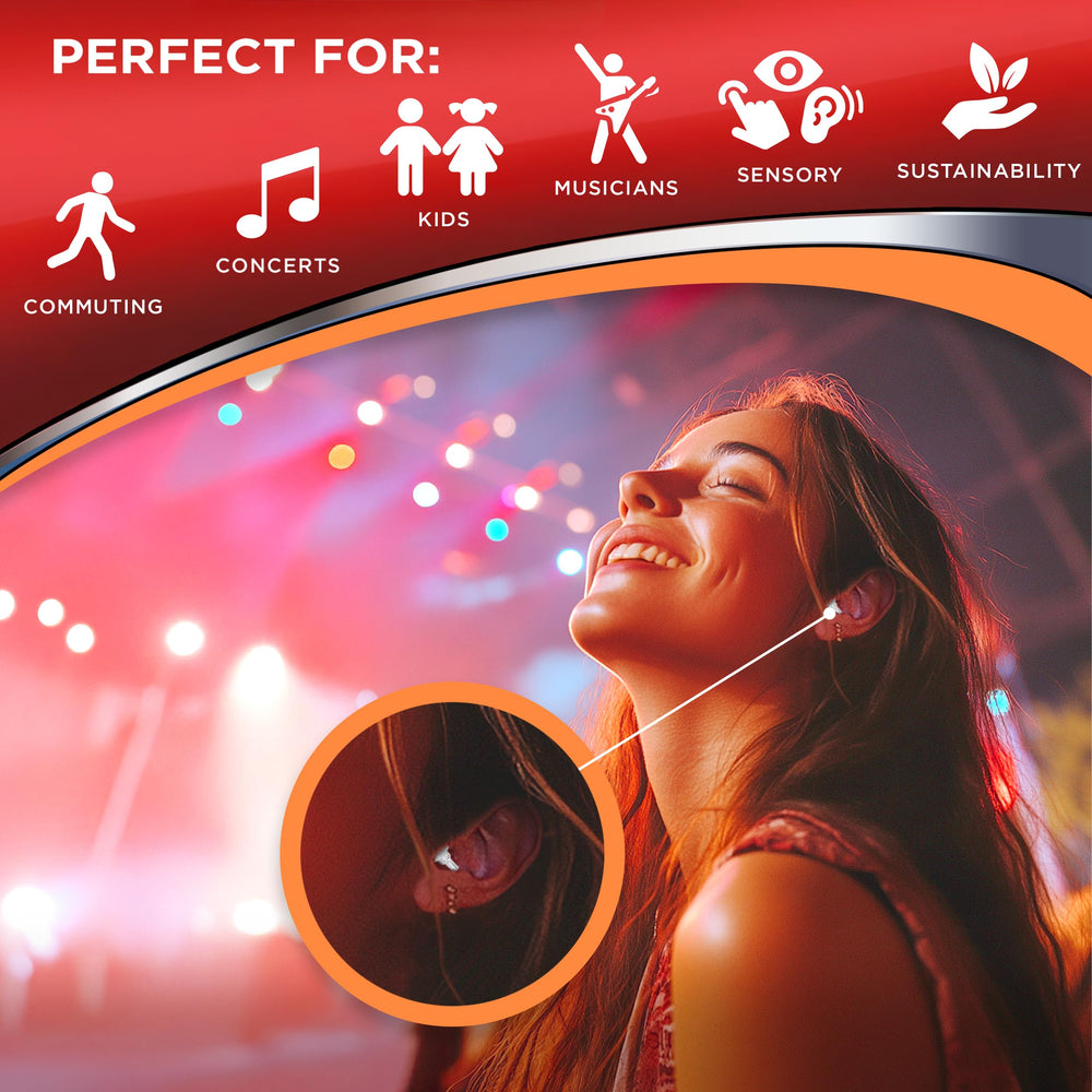 Hearos High Fidelity ear plugs made of soft medical-grade silicone for comfort.