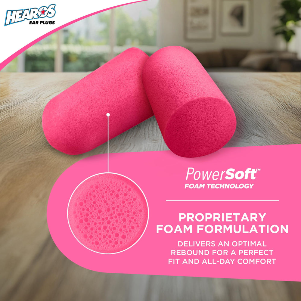 Hearos petite-sized foam ear plugs for smaller ear canals, comfortable fit.